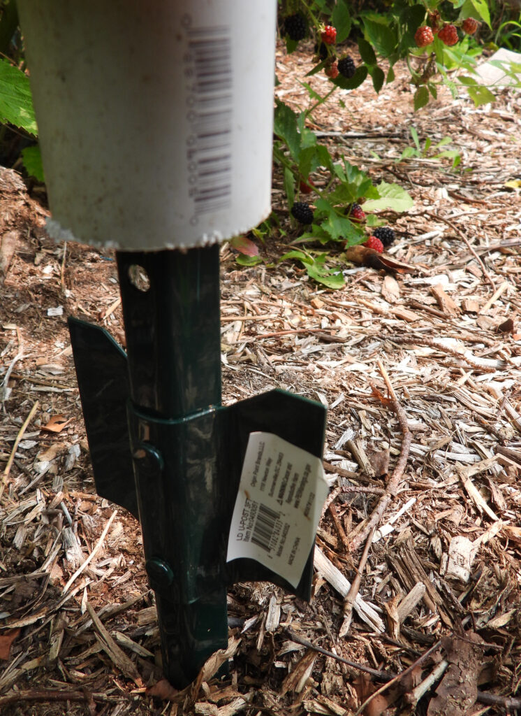 A PVC pipe on top of a fencepost