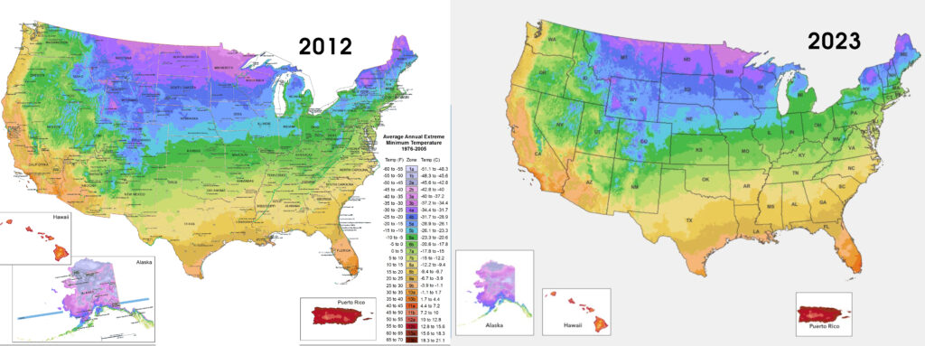 2013 and 2023 USDA zone maps